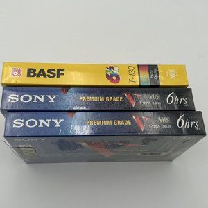 Sony Blank VHS Video Movie Tapes Sealed Premium Grade 6hours BASF T-130 Lot Of 3